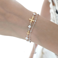 Bracelets à double chaîne croisée fine avec zircon pour femmes, bracelet tendance, bijoux en argent sterling 925 personnalisés, vente en gros