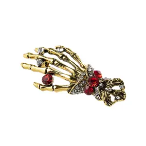 vintage men's jewelry fashion punk drill crystal pin brooches hip-hop skeleton hand badge buckle tassel chain brooch