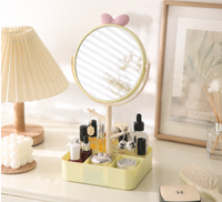 Miroir de maquillage de bureau personnalisé avec rangement intégré et design nœud princesse mignon pour dortoir étudiant, cadre en plastique