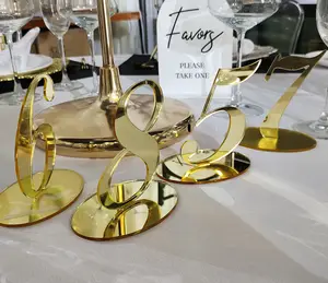 Gaojian New Acrylic Gold Mirror Wedding Table Numbers Sign Holder Acrylic Place Cards Table Numbers For Wedding Hotel Reception