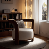 Fauteuil de détente moderne en teck et fil doré, éco-responsable, pour la maison, le bureau, le salon, la salle à manger, l'hôtel, la chambre à coucher