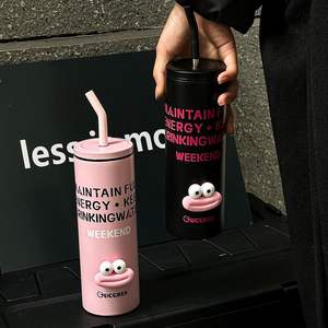 Termo de Acero Inoxidable 304, Color Negro y Rosa, Taza con Pajita, <span class=keywords><strong>para</strong></span> Fiestas, Estudiantes, Trabajadores de Oficina, Botella de Agua <span class=keywords><strong>para</strong></span> <span class=keywords><strong>Parejas</strong></span> - Product Image 2