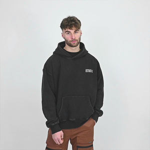 Autumn Winter Black Oversized <b>Men</b> Custom 100% Cotton Vintage Acid Washed Plain <b>Hoodies</b> No String - Product Image 3