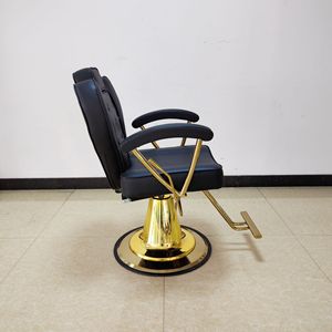 Sillón de Barbería DM Blanco de Cuero Sintético con Marco Dorado, Altura Ajustable Hidráulica, Mueble de Salón de Diseño Contemporáneo con Base Redonda - Product Image 4