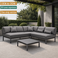 Ensemble de canapés d'angle de patio résistant aux intempéries avec coussins profonds, design en corde, modulaire commercial en aluminium pour l'extérieur