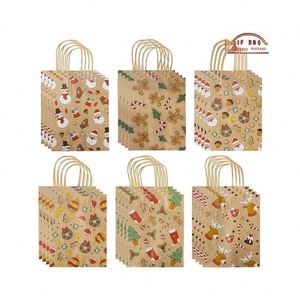 Sacs cadeaux en papier kraft brun en gros avec poignées, logo personnalisé pour décorations de fête et emballage, en papier blanc - Product Image 1