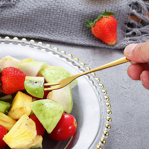 Tenedor de fruta de acero inoxidable de dos puntas para postre, para uso doméstico y hotelero, color plata y oro. - Product Image 4