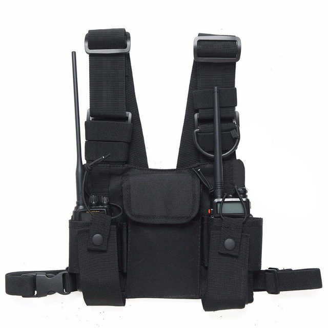 Tactical Nylon Chest Rig Vest Lightweight Amateur Two Way Radio Ham Operator Pack Harness Holster Walkie Talkie Outdoor Black