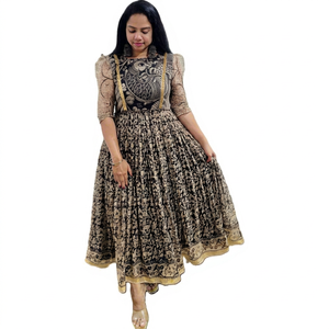 Vestido Midi Boho con Estampado Paisley, Manga Tres Cuartos, Cintura Elástica, Corte Holgado, Tejido Ligero, para Uso Diario - Product Image 1
