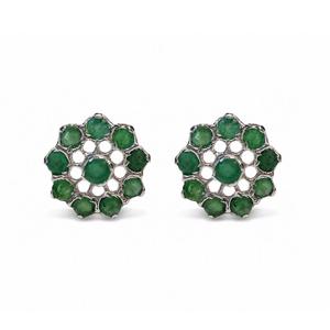 925 Sterling Silver Rhodium Plated <b>Emerald</b> Flower <b>Stud</b> Earrings for women - Product Image 3