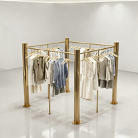 Exhibidor de Ropa para Mujer, Estante de Exhibición de Acero Inoxidable, Titanio Dorado, Exhibidor de Ropa Femenina Tipo Isla