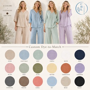 Completo Estivo <span class=keywords><strong>Donna</strong></span> 2026 Nuovo in Cotone <span class=keywords><strong>Lino</strong></span> con Decorazioni in Pizzo, Blusa e <span class=keywords><strong>Pantaloni</strong></span> a Gamba Larga Stile Cinese, Top con Scollo a V e <span class=keywords><strong>Pantaloni</strong></span> a Gamba Dritta Casual - Product Image 4
