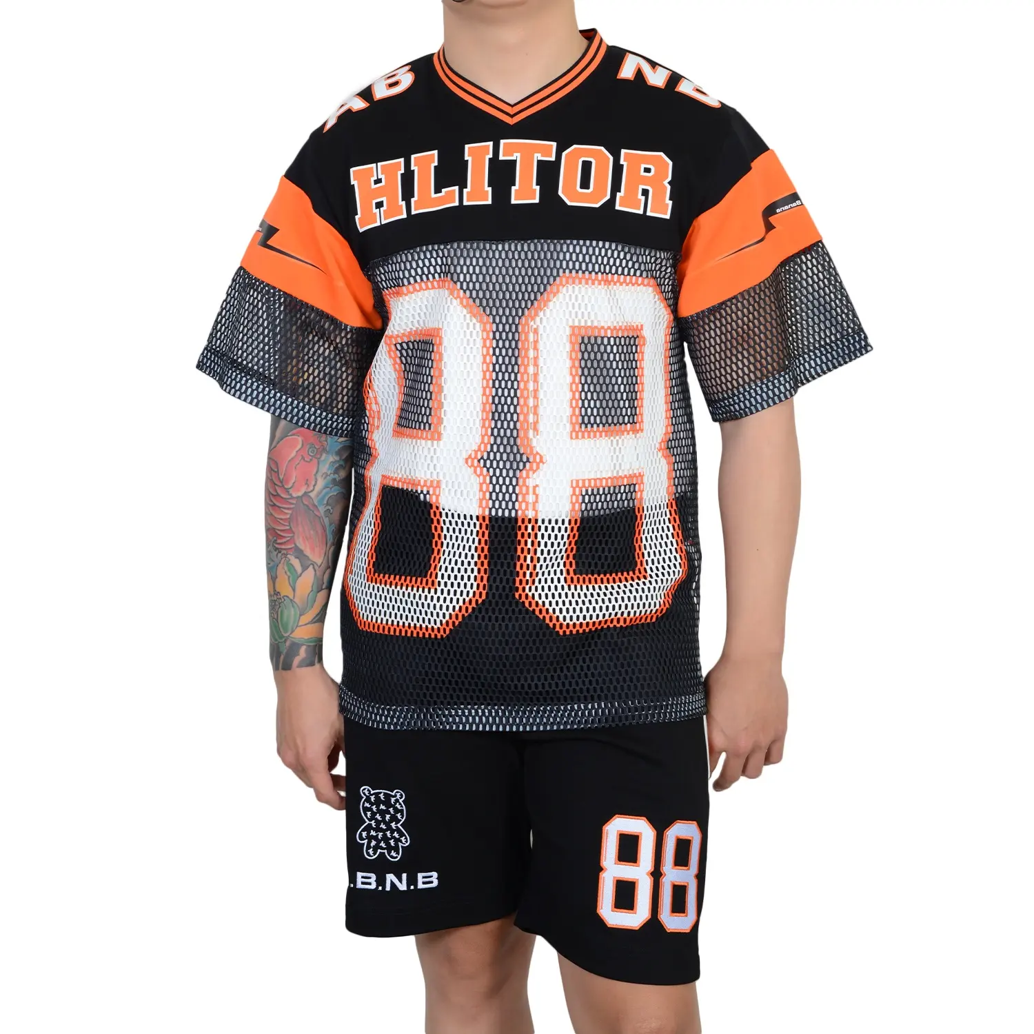 FINCH Garment wholesale men football top mesh patchwork quick dry men's cotton polyester fabric rugby jersey t shirt