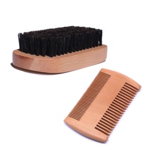 Cepillo de <span class=keywords><strong>afeitar</strong></span> y peine para <span class=keywords><strong>Barba</strong></span> de jabalí de madera de haya de etiqueta privada para peinar barbas y bigotes - Product Image 1