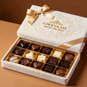 Boîte à bonbons du Ramadan personnalisée de luxe vide avec estampage à chaud en feuille d'or, surface en velours avec nœud en ruban et insert en plastique - Product Image 1