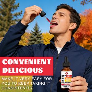 Gouttes de Vitamine B Complexe Liquide 60ml Haute Puissance B12 B6 B1 Niacine Folate Saveur Framboise Supplément Oral pour Adultes - Product Image 2