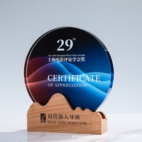 Médailles vierges en cristal, artisanat de récompense en bois, Logo sculpté sur mesure, Plaque de trophée en cristal de Sublimation avec Base en bois