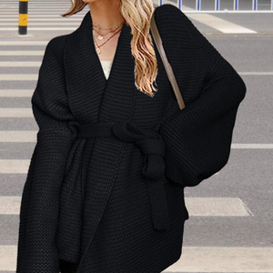 Cardigã Feminino de Tricô com Decote em V, Estilo Casual e Descontraído, com Cinto para Atar na Cintura, para Outono Inverno - Product Image 2