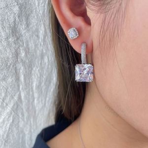 Dylam Rhodium Plated Main Stone 925 Sterling <b>Silver</b> <b>Stud</b> Earrings Cubic Zirconia Cushion Shaped Halo Wedding <b>Stud</b> Earring - Product Image 2