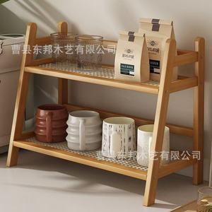 Étagère de bureau en bois à double niveau pour tasses, cosmétiques, collations, organisateur de rangement, type rectangulaire, 2ème étage - Product Image 1