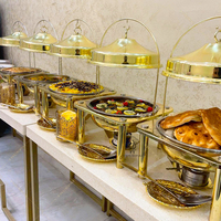 Chauffe-plats de luxe en acier inoxydable pour buffet, présentoir à couverts, plaque de présentation plaquée or, fournitures pour hôtels et restaurants