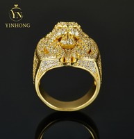 Luxe 3d Lion King Head Or Blanc 925 Sterling Silver Micro Pavé Vvs Moissanite Diamant Hommes Squelette Tête Anneau