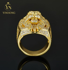 Luxe 3d Lion King Head Or Blanc 925 Sterling Silver Micro Pavé Vvs Moissanite Diamant Hommes Squelette Tête Anneau - Product Image 4