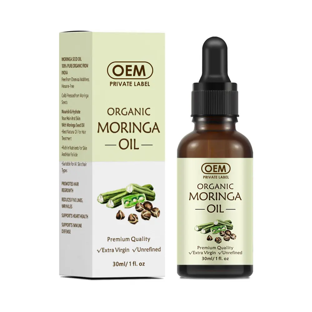 OEM Moringa lá chiết xuất giọt 100% tinh khiết Moringa viên nang Moringa dầu cho tóc tăng trưởng, chống lão hóa, giảm nếp nhăn