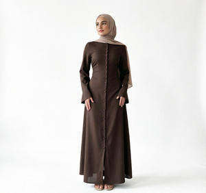 Abaya Islámica Elegante y Modesta para Mujer, Marca Loriya, Larga hasta el Suelo, para Primavera, Verano y Otoño, Transpirable, con Botones y Lazos en la Espalda, Ideal para Bodas - Product Image 1