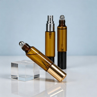 Flacon de parfum en verre transparent ambré 2-en-1 avec bille roll-on et vaporisateur, 10 ml, double embout, rechargeable, pour voyage
