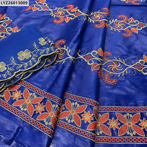 Traditionelle afrikanische Stickerei 5 Yards Bazin Stoff mit 2 Yards Net Lace für Kleid - Product Image 1