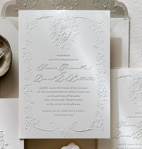 การ์ดเชิญงานแต่งงานลายดอกไม้แบบนูน  งานพิมพ์ตัวอักษรแบบ Letterpress  กระดาษคอตตอนเนื้อพิเศษ  งานแฮนด์เมดสุดหรู - Product Image 5