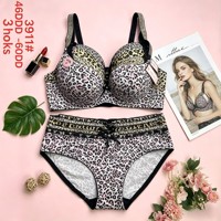 Ensemble soutien-gorge et culotte grande taille pour femme, imprimé léopard, taille 46-66DD, fermeture à 3 rangées de crochets et œillets, lingerie couvrante, 2,4 $ Y3911
