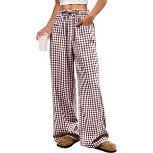 <span class=keywords><strong>Pantaloni</strong></span> Larghi a Vita Media <span class=keywords><strong>con</strong></span> Stampa Scozzese Primaverili, Casual <span class=keywords><strong>con</strong></span> <span class=keywords><strong>Elastico</strong></span> in Vita e Tasche per <span class=keywords><strong>Donna</strong></span> - Product Image 2