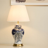 Lampes LED en tissu blanc de style chinois à succès, lumières d'intérieur, salon, peinture à la main en porcelaine, décoration de maison en céramique