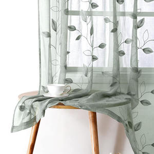 Voilages Brodés Verts Translucides sur Mesure, <span class=keywords><strong>Motif</strong></span> Floral en Lin, Design Moderne pour Salon et Chambre - Product Image 5