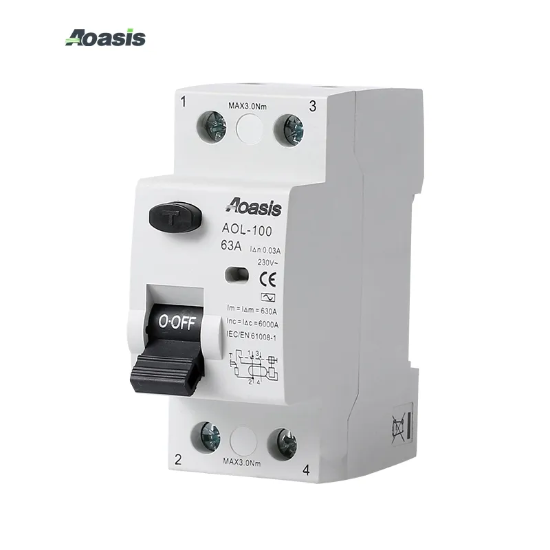 AOLR-100 63a 30mA RCD 2 tiang 63a pemutus arus Harga untuk catu daya Rumah sisa batas sirkuit dengan