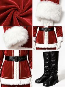 Costume de Père Noël Deluxe Brodé pour Adulte – Ensemble Complet en Velours Bordeaux avec Barbe, Chapeau, Ceinture, Bottes et Gants – Personnalisable – Vente en Gros - Product Image 5