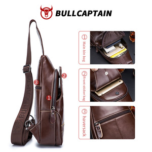 Sac à bandoulière pour homme BULLCAPTIAN, sac de poitrine en cuir véritable, sac messager rétro, grande capacité, sac bandoulière, logo personnalisé - Product Image 3