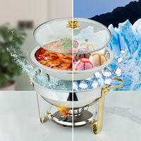 Plat chauffant rond en or de 5 L pour hôtel arabe avec brûleurs pour buffet, chauffe-plats de luxe en acier inoxydable pour la restauration