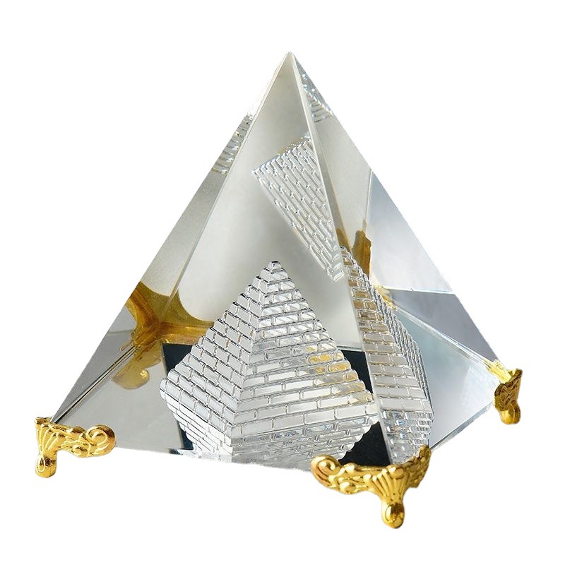 Enfeite de pirâmide de cristal do feng shui, enfeite de pirâmide cristal do egito em miniatura, acessórios de decoração para a sala de estar, peso de papelaria