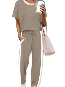 Plus Size Women's 2026 Summer Two-Piece Solid <b>Pajama</b> Set Breathable Loose Fit Wide Leg Knee Collarless <b>Crop</b> Pants Short Sleeve - Product Image 1