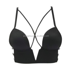 Soutien-gorge à col en V pour femmes ABC Cup beau dos mode soutien-gorge mince sans fil petits seins taille 32-38 motif solide ajusté en gros - Product Image 5