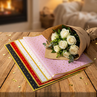 Kertas Pembungkus Bunga Tahan Air Berpinggir Emas dengan Polkadot, Bahan Florist untuk Rangkaian Bunga, Grosir