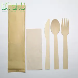 Best Selling Compostable 170 MM Disposable Bamboo Cutlery Set Food Grade Spoon Fork Knife for Travel and Party Tableware