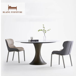 Juego de mesa de 6 plazas italiano redondo de lujo BLAINE, juego de mesa de restaurante de acero inoxidable, nueva tendencia, juego de mesa de comedor, <span class=keywords><strong>Lazy</strong></span> <span class=keywords><strong>Susan</strong></span> - Product Image 4