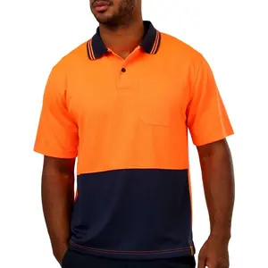 Mens 100%polyester golf t shirts quick dry colors block cut sew orange workers wear from china factory polo shirt for wholesale