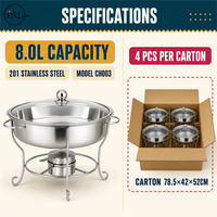 Plat de service rond en acier inoxydable de 8 L, poli miroir, avec couvercle rabattable et support, pour buffet d'hôtel (vente en gros)