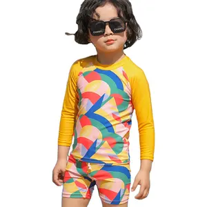 Swimwear supplier 2pcs Clothing Set Long Sleeve Kids Print Swimsuit Kids Swimwear For Boys