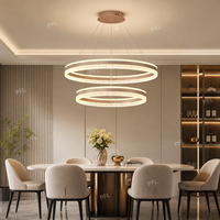 Lustre suspendu moderne à double anneau LED en cristal écrasé et acrylique, hauteur réglable, 201W, pour salon et salle à manger